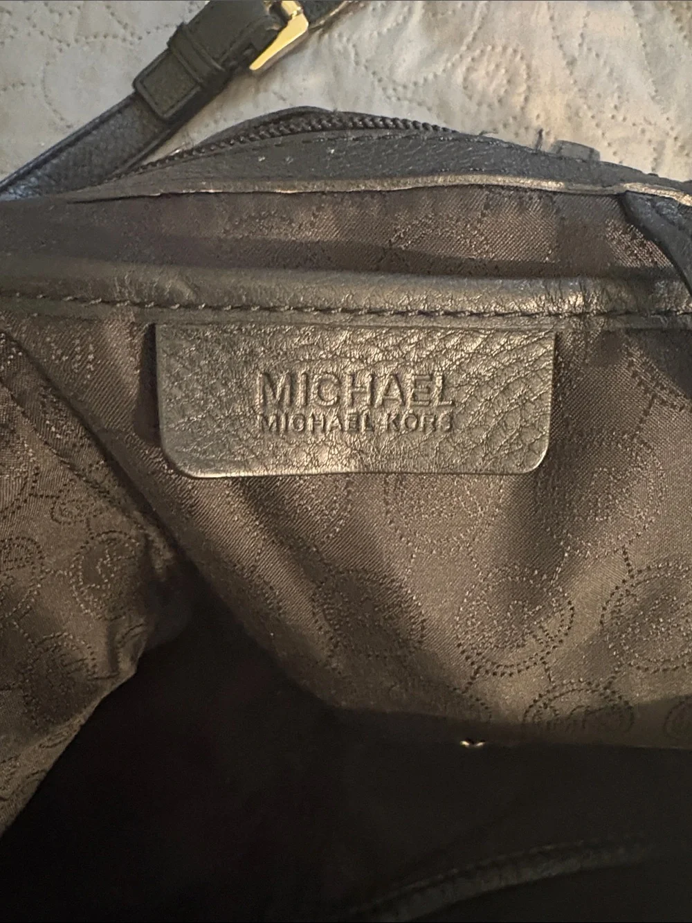 Michael Kors Black Pebbled Leather Shoulder Tote with Gold Accents